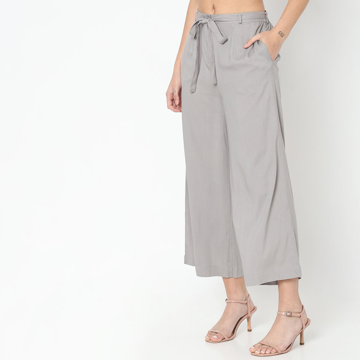 Flare Fit Solid High Rise Palazzos