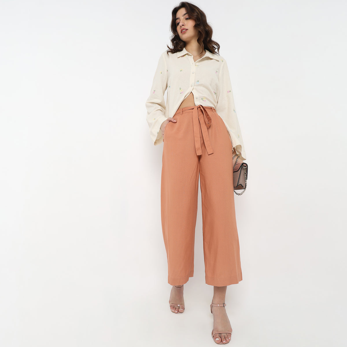 Flare Fit Solid High Rise Palazzos