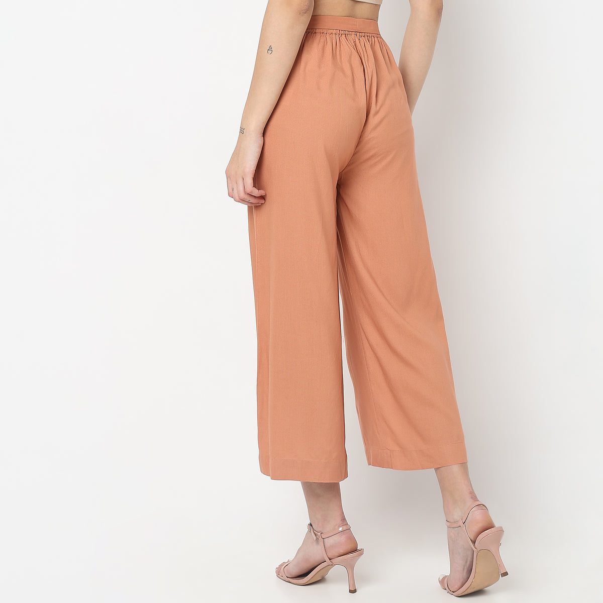 Flare Fit Solid High Rise Palazzos