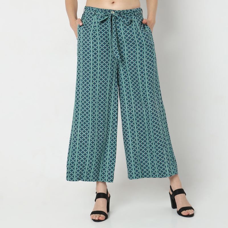 Straight Fit Printed Mid Rise Palazzos