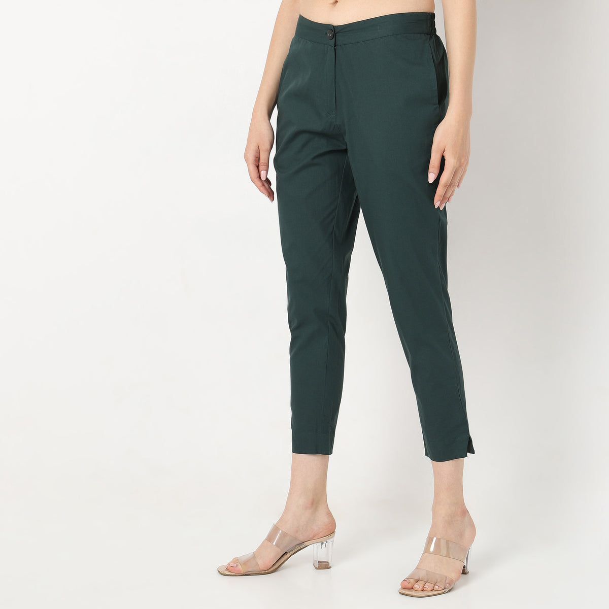 Slim Fit Solid Mid Rise Pants