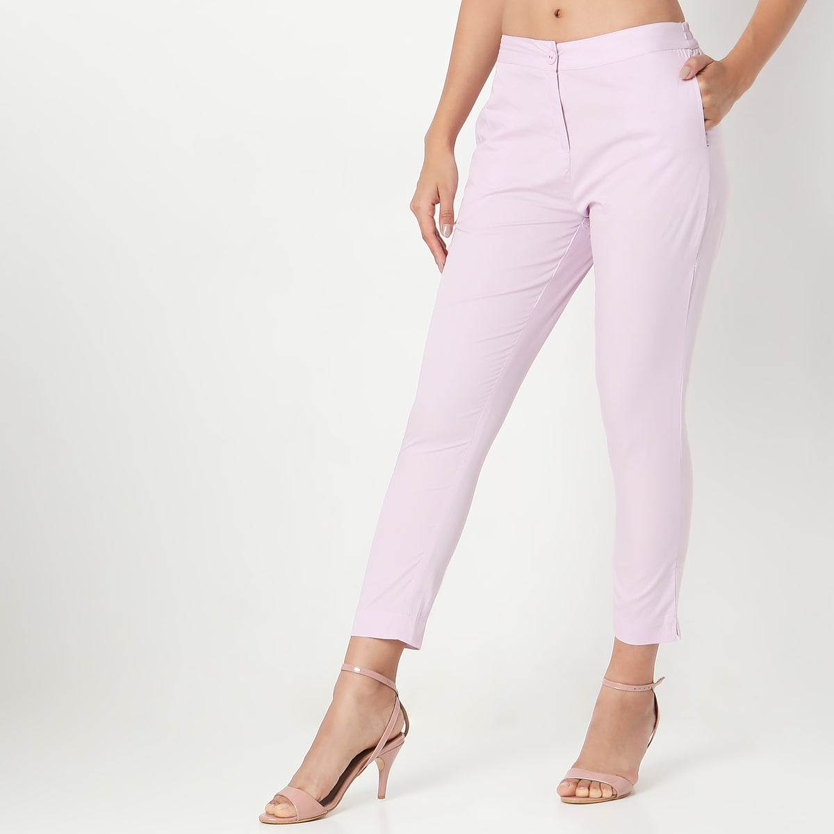 Slim Fit Solid Mid Rise Pants