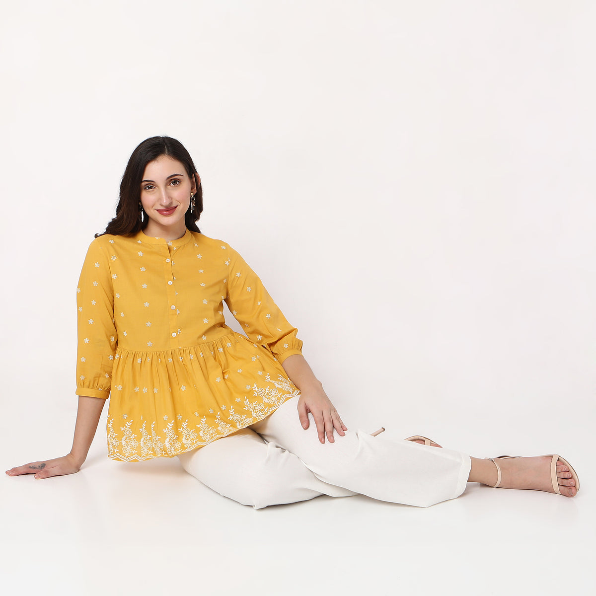 Regular Fit Embroidered Short Kurta