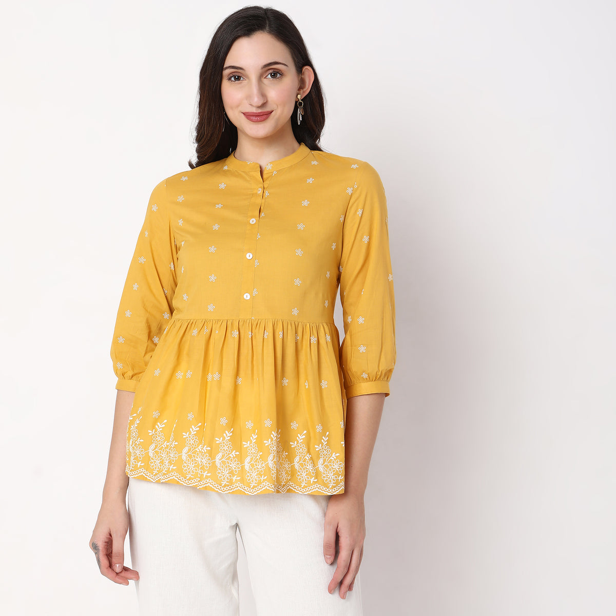 Regular Fit Embroidered Short Kurta