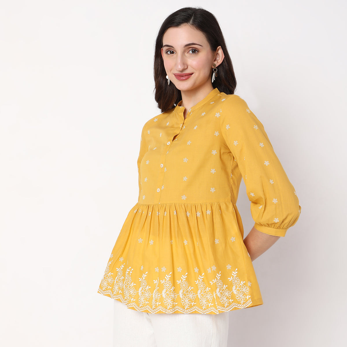 Regular Fit Embroidered Short Kurta