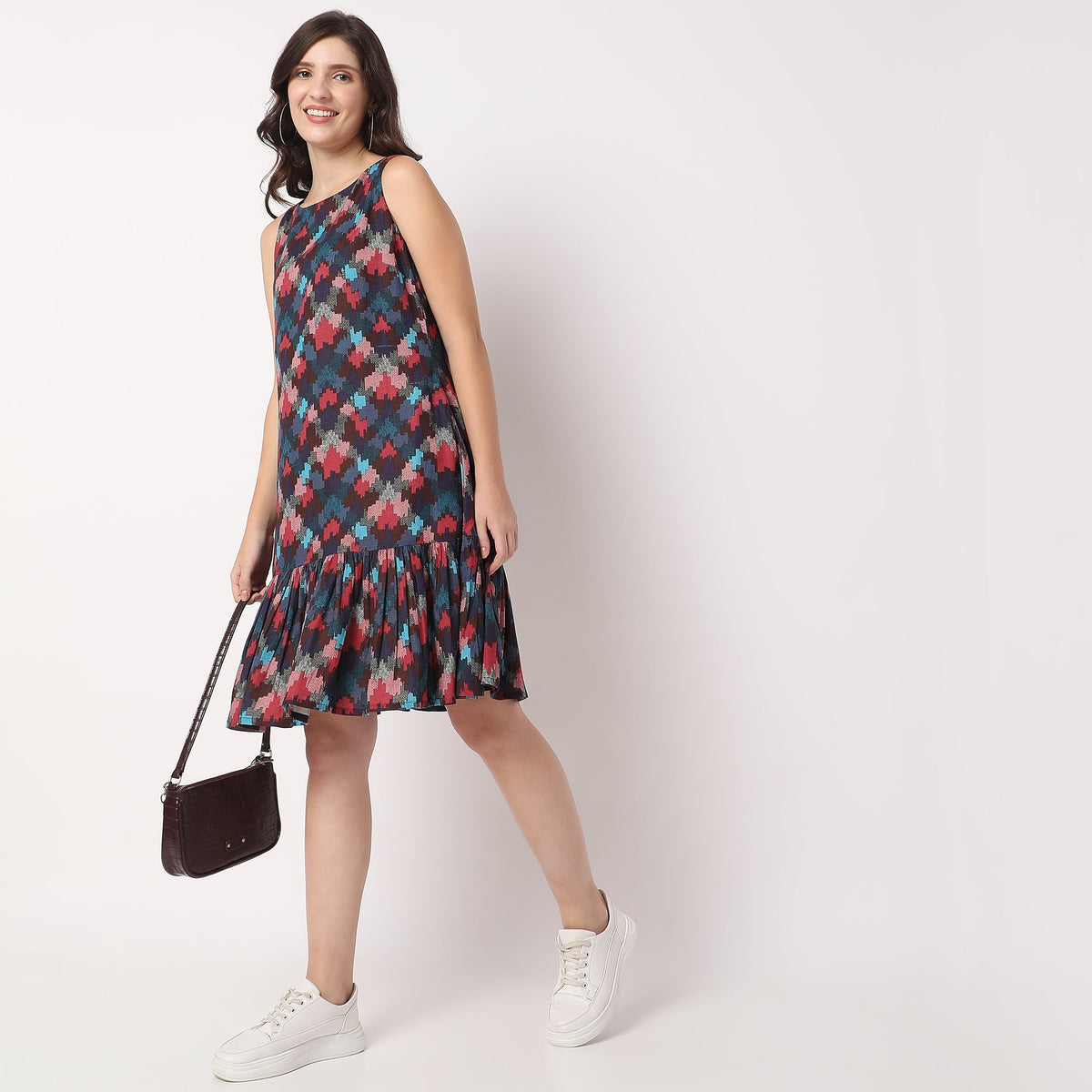 Women Wearing Flare Fit Printed Dress