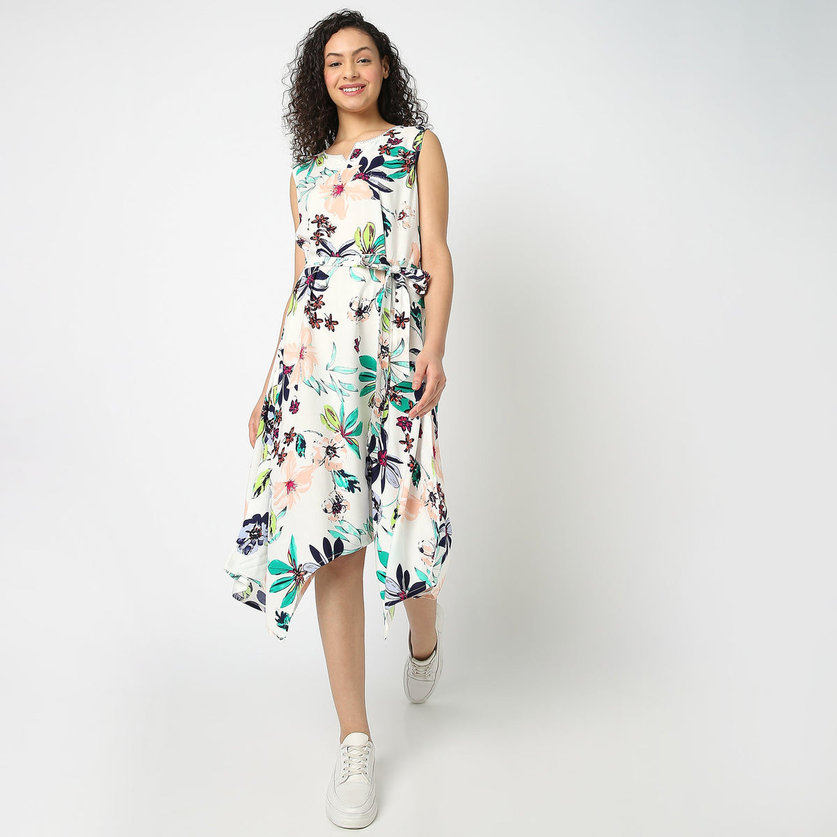 Women Wearing Flare Fit Floral Dress