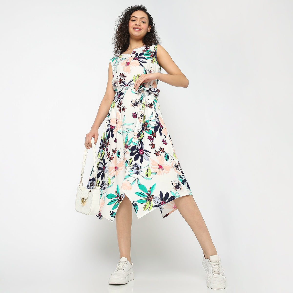 Women Wearing Flare Fit Floral Dress