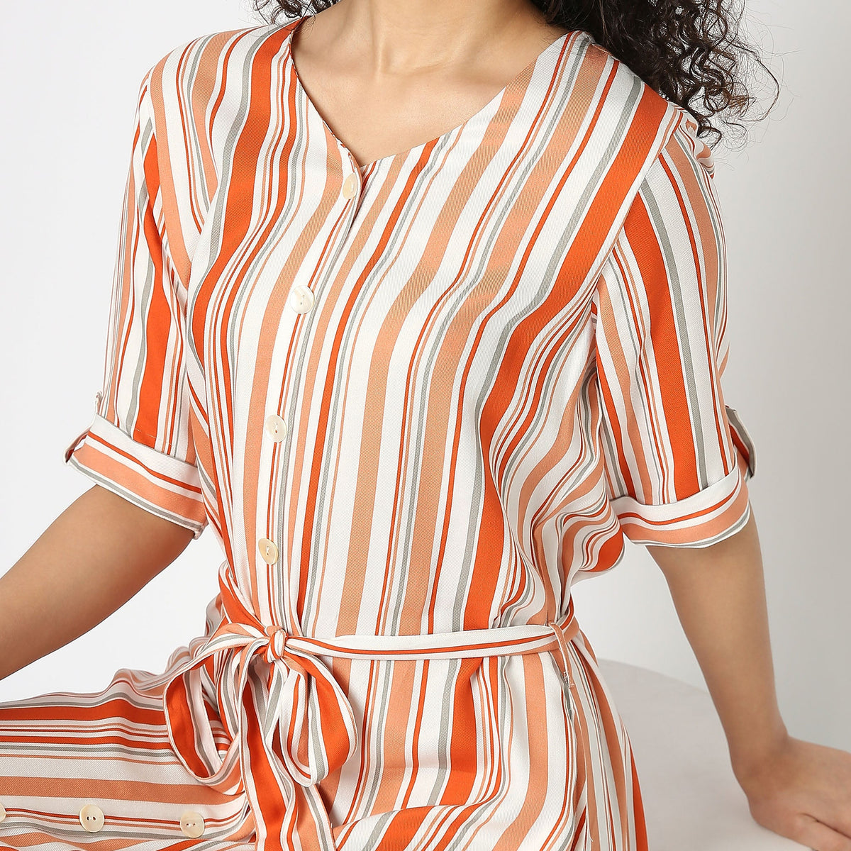 Women Wearing Flare Fit Striped Dress