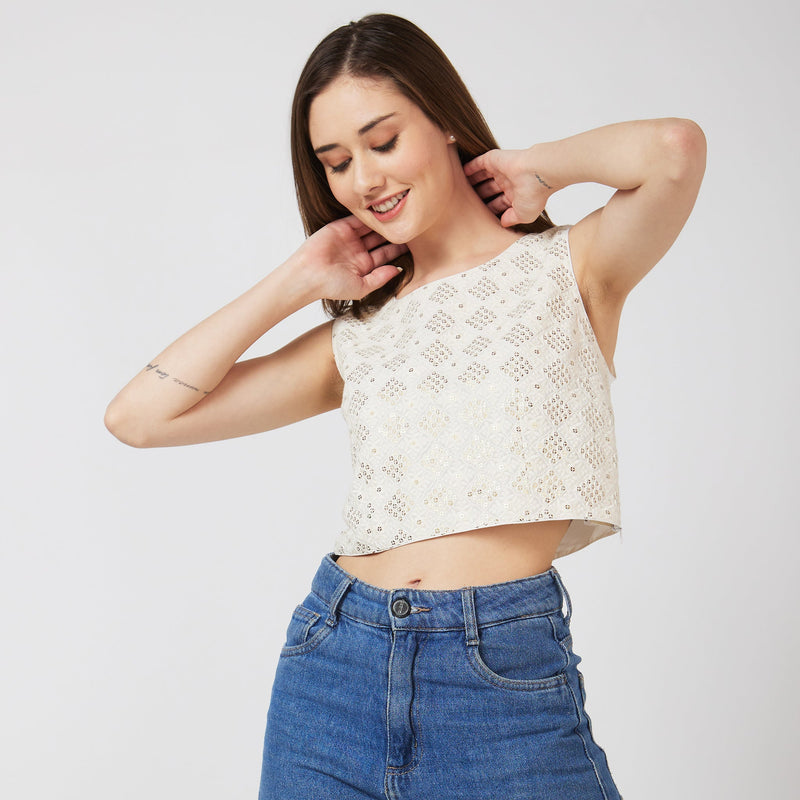 Women Wearing Slim Fit Embellished Crop Top