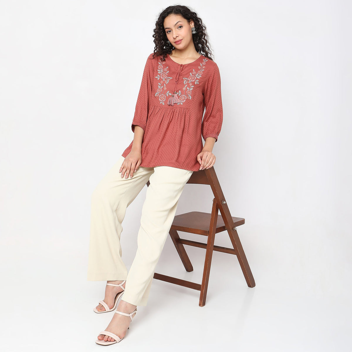 Women Wearing Flare Fit Solid Top