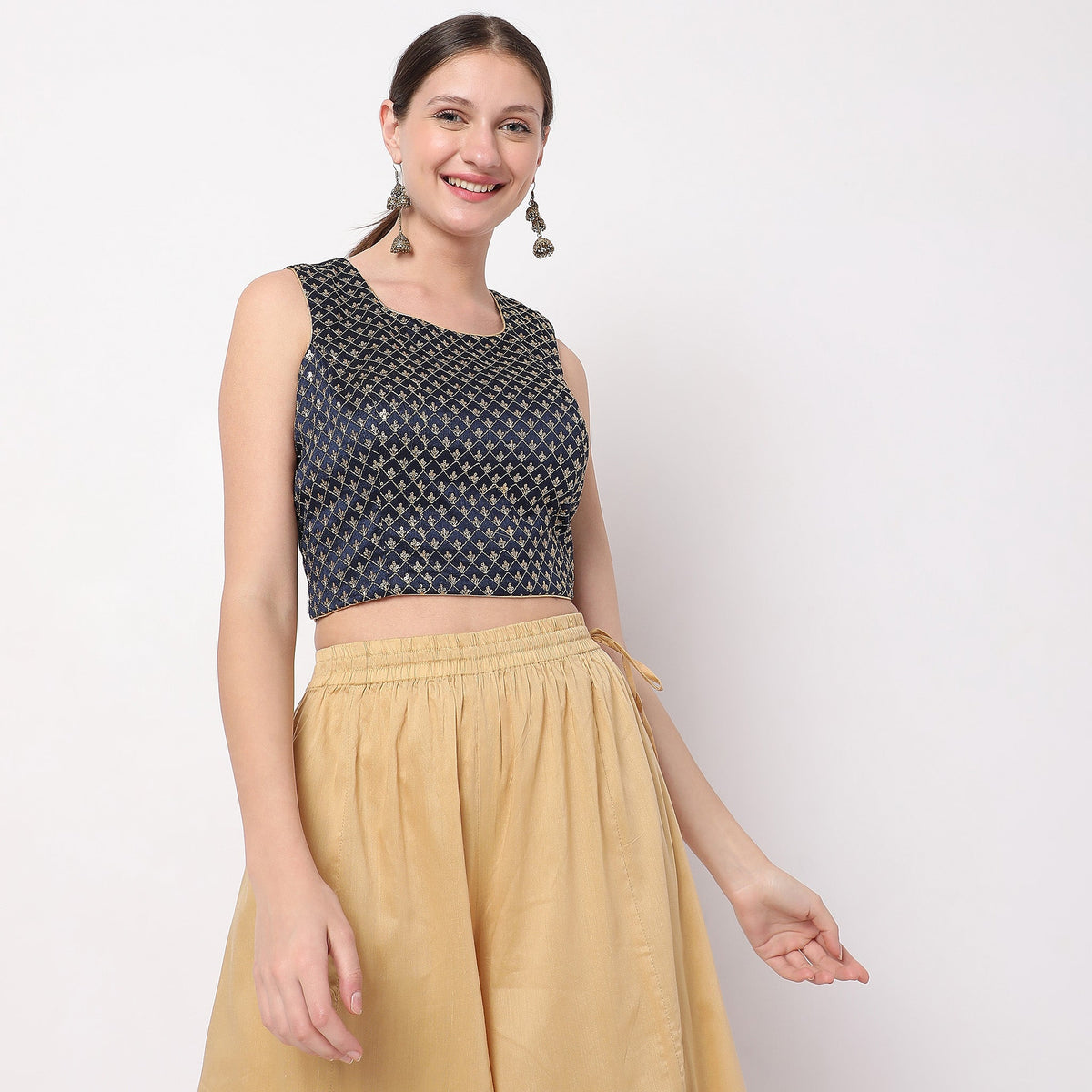 Women Wearing Regular Fit Embellished Crop Top