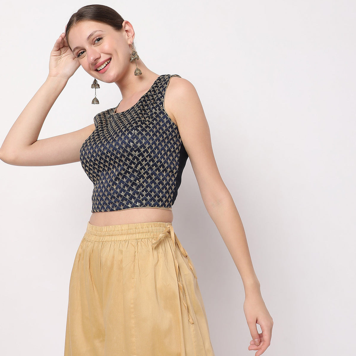 Women Wearing Regular Fit Embellished Crop Top