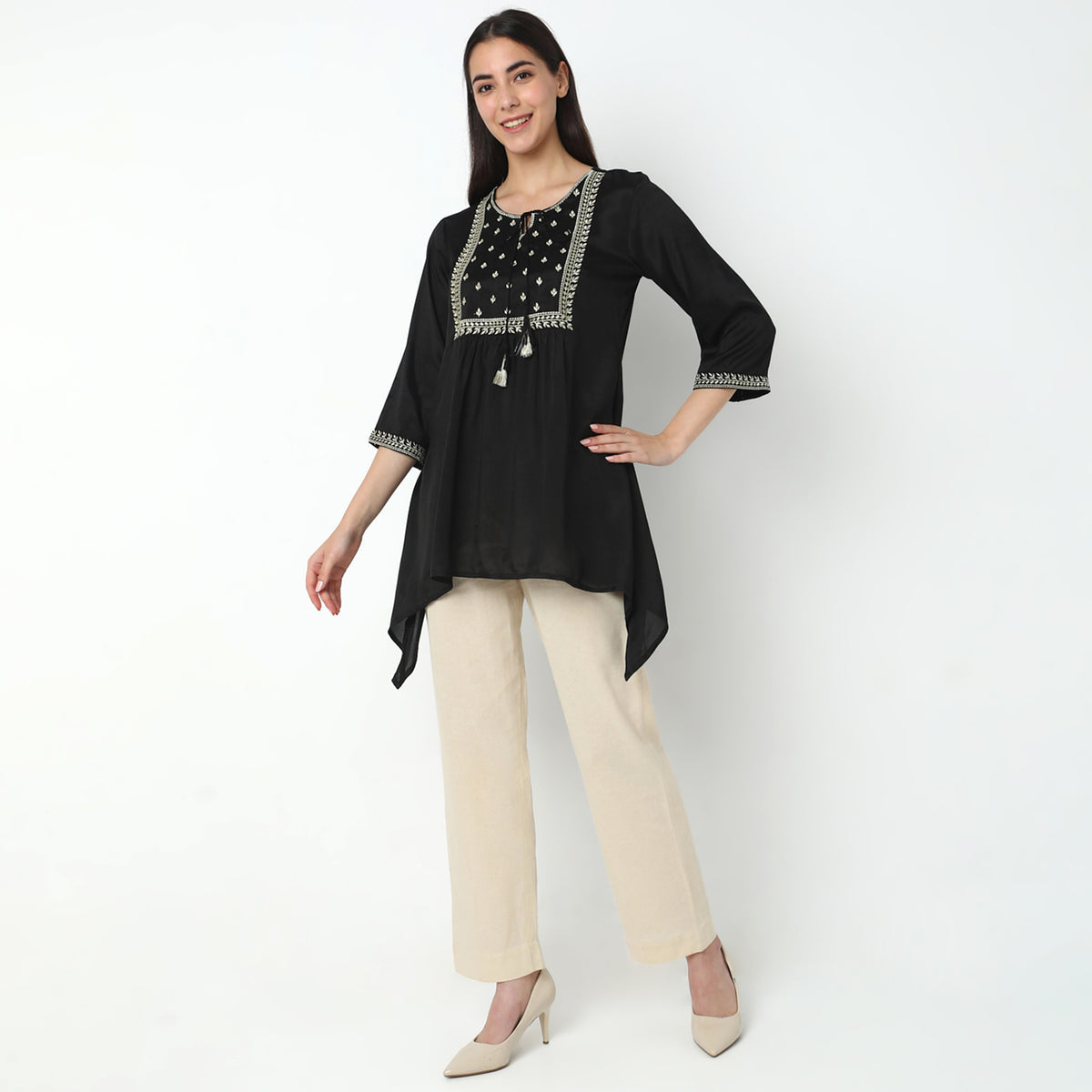 Flare Fit Embroidered Kurta