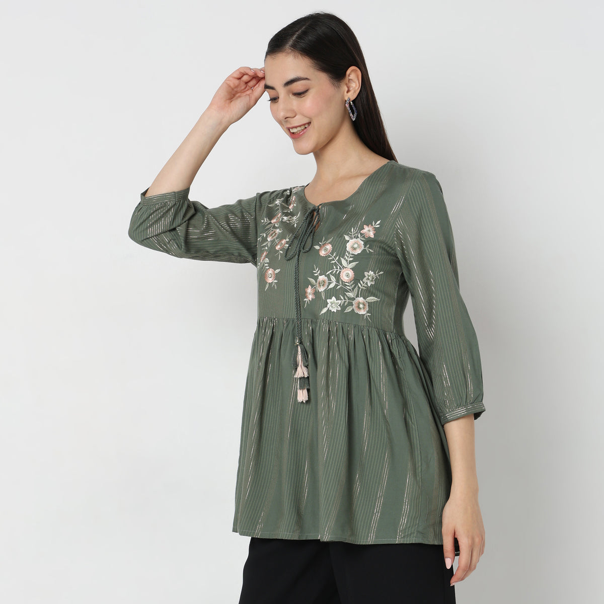 Flare Fit Embroidered Kurta