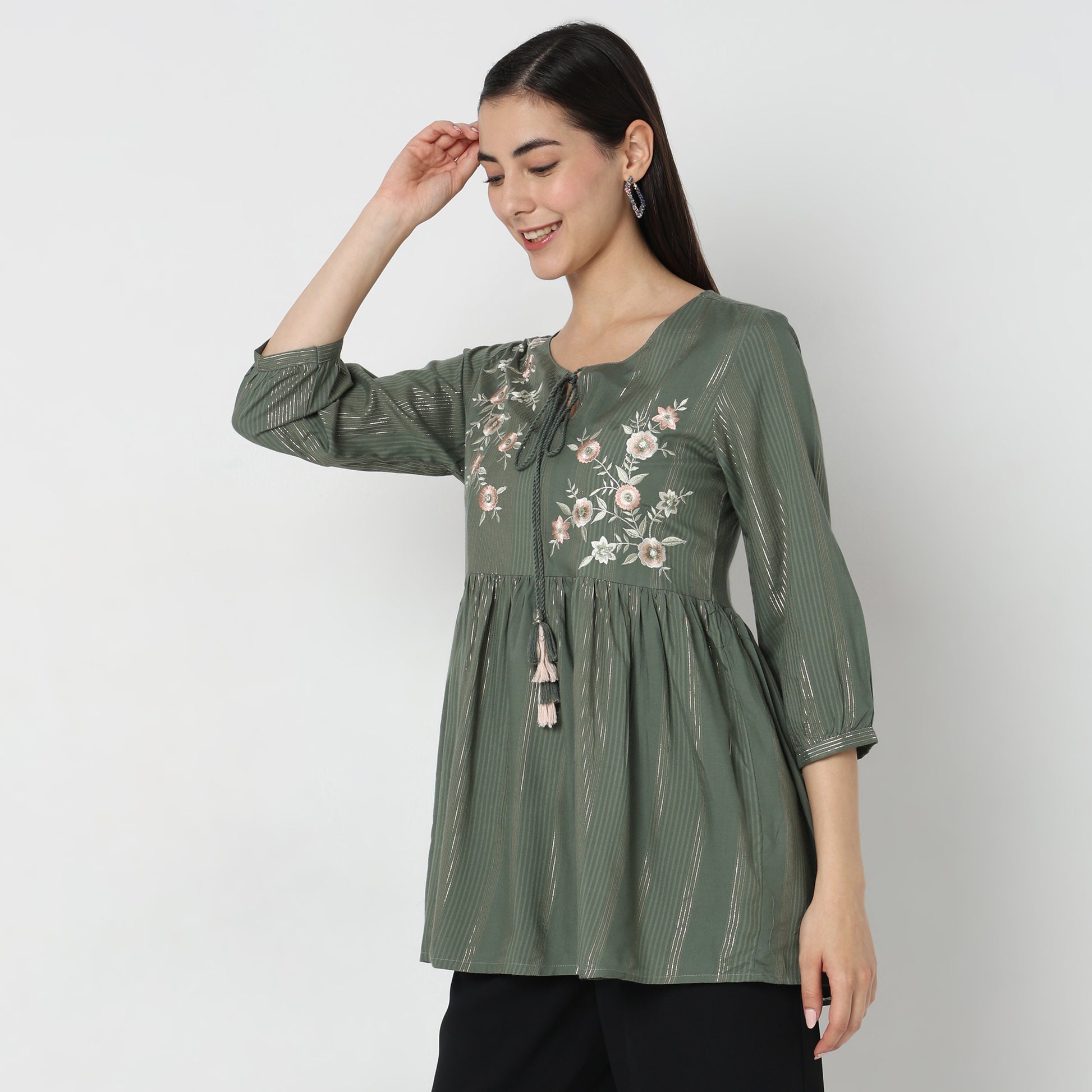 Flare Fit Embroidered Kurta