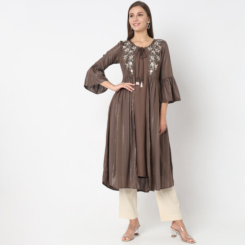 Flare Fit Embroidered Kurta