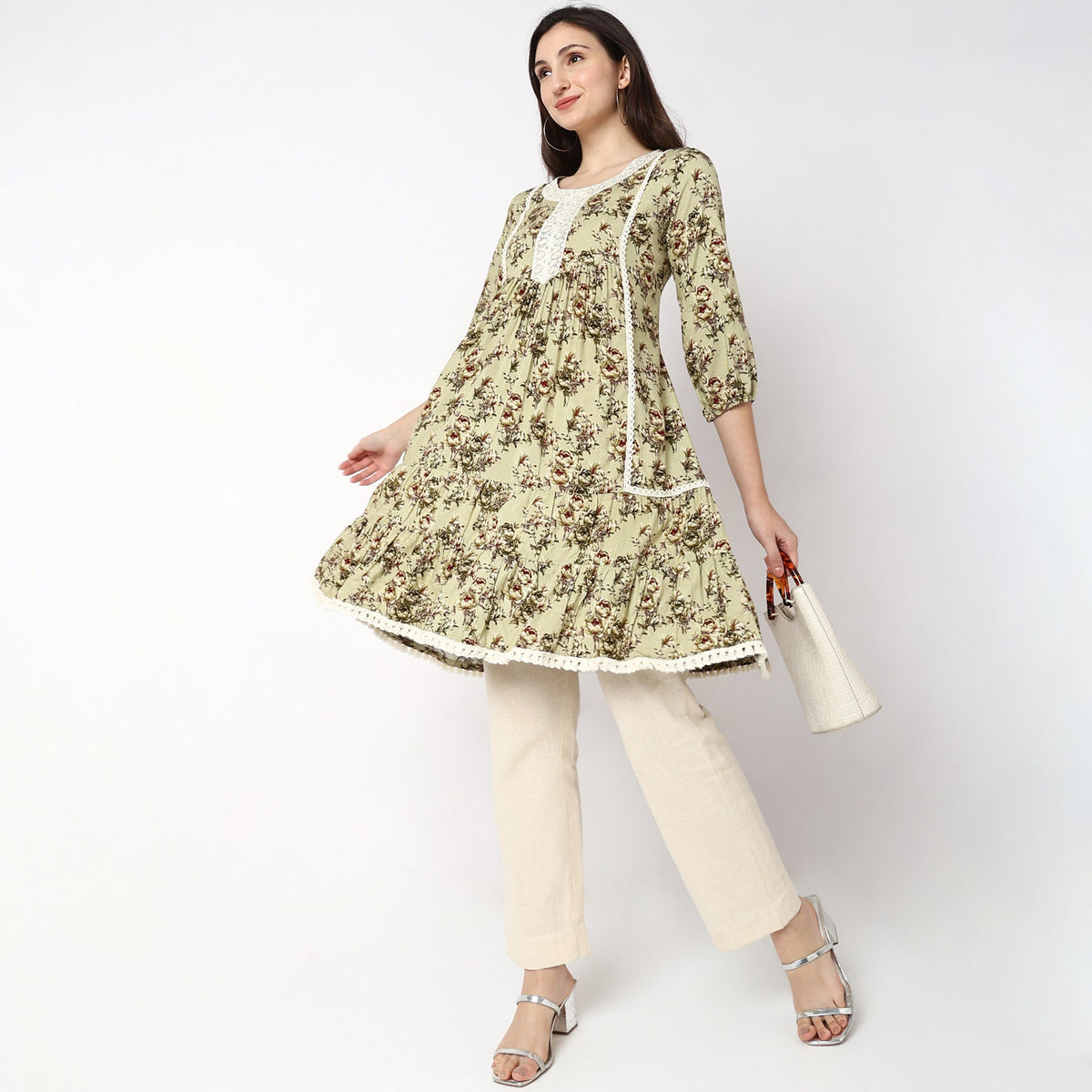 Women Wearing Flare Fit Printed Kurta