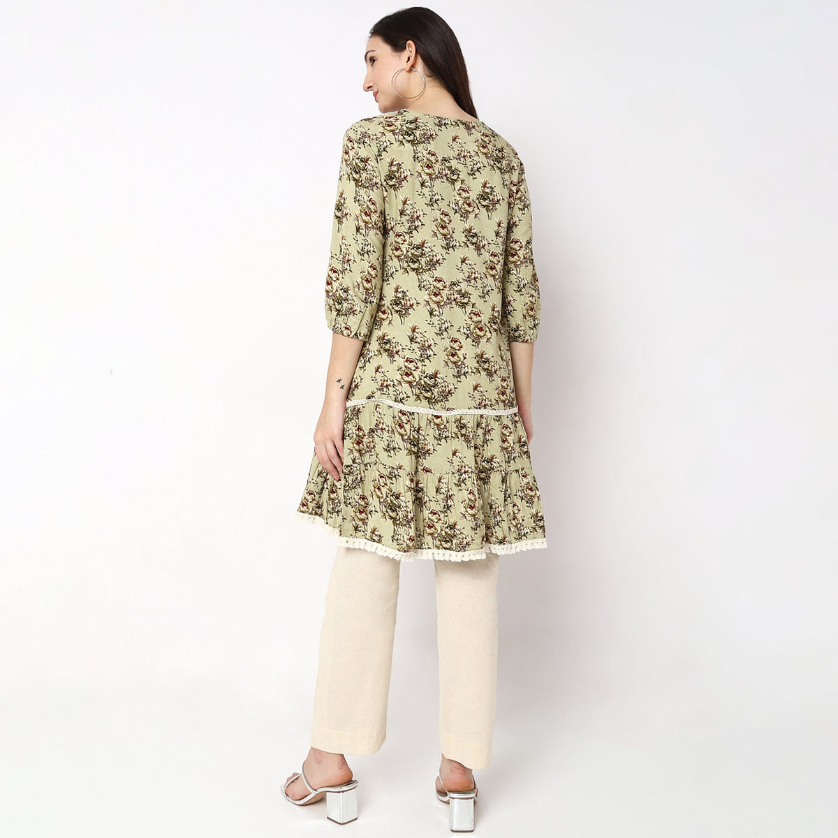 Women Wearing Flare Fit Printed Kurta