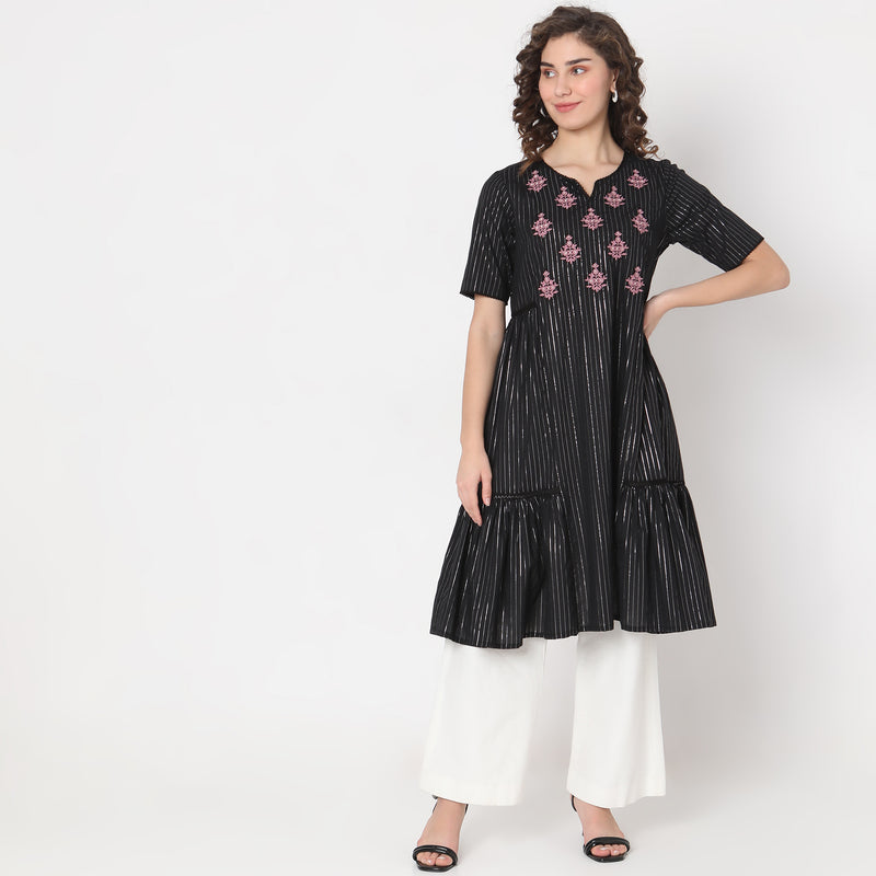 Flare Fit Embroidered Kurta