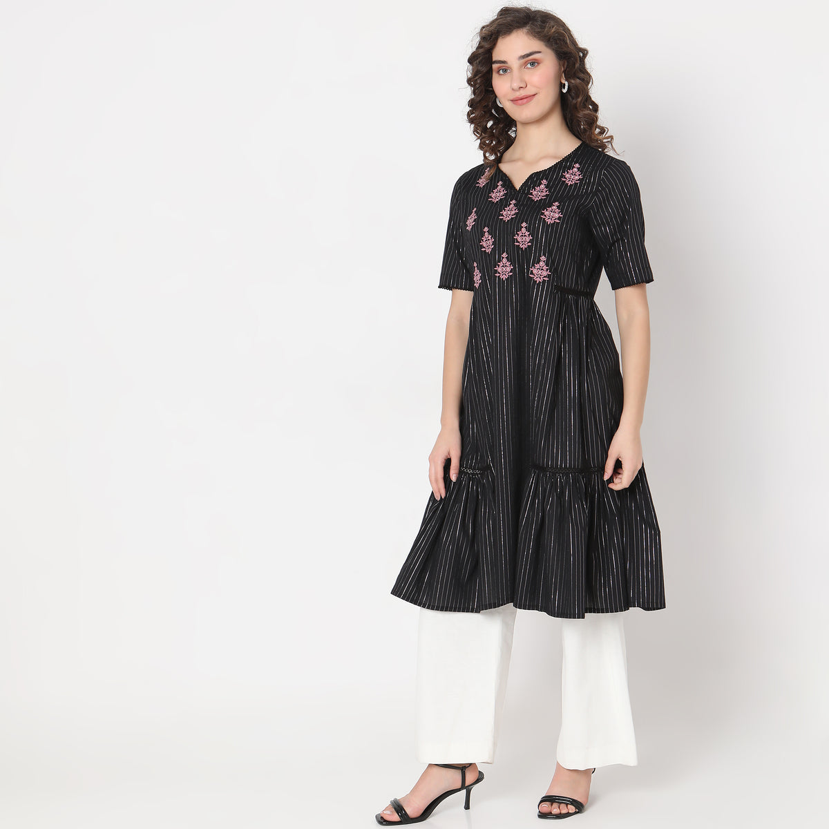 Flare Fit Embroidered Kurta