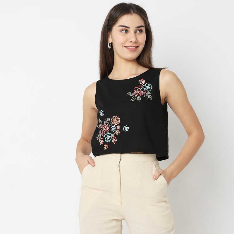 Boxy Fit Embroidered Top