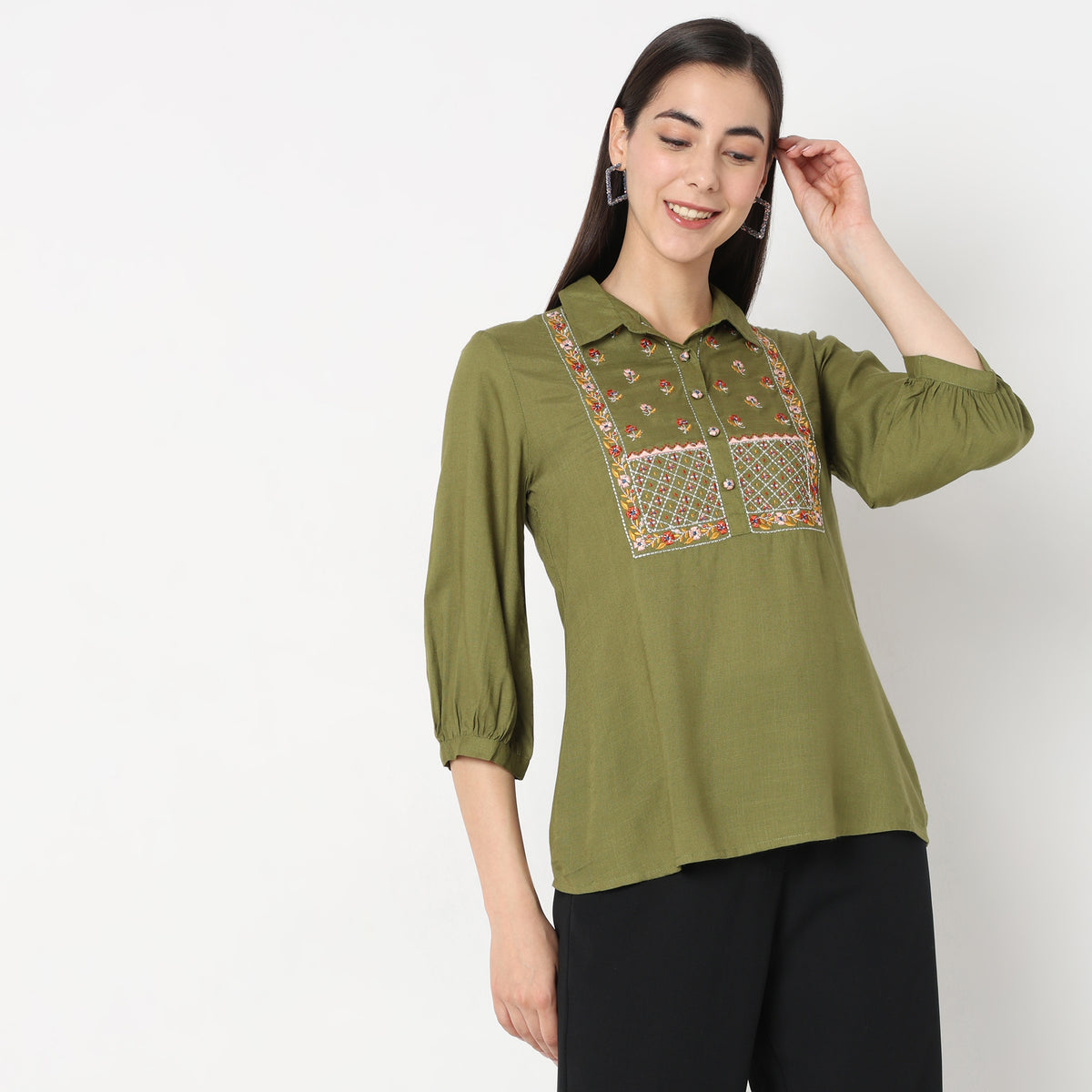 Regular Fit Embroidered Top