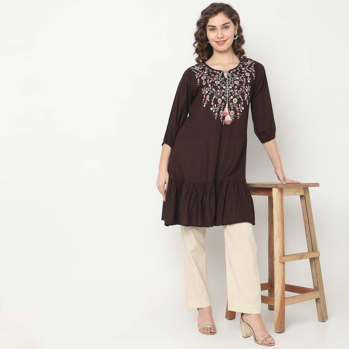 Flare Fit Embroidered Kurta