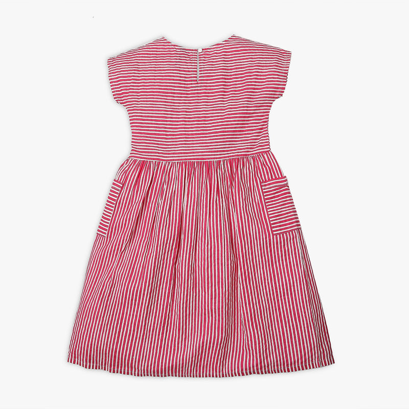 Girl's Regular Fit Striped Frock