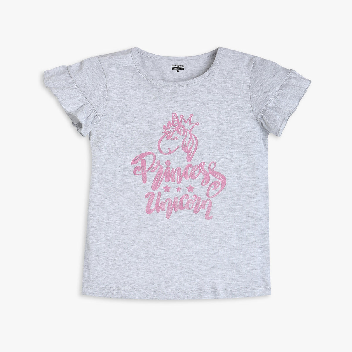 Girl Wearing Girl's Regular Fit Printed T-Shirt