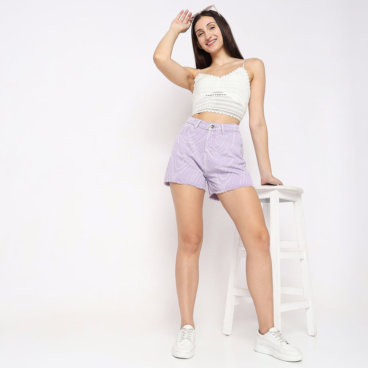 Regular Fit Printed High Rise Shorts