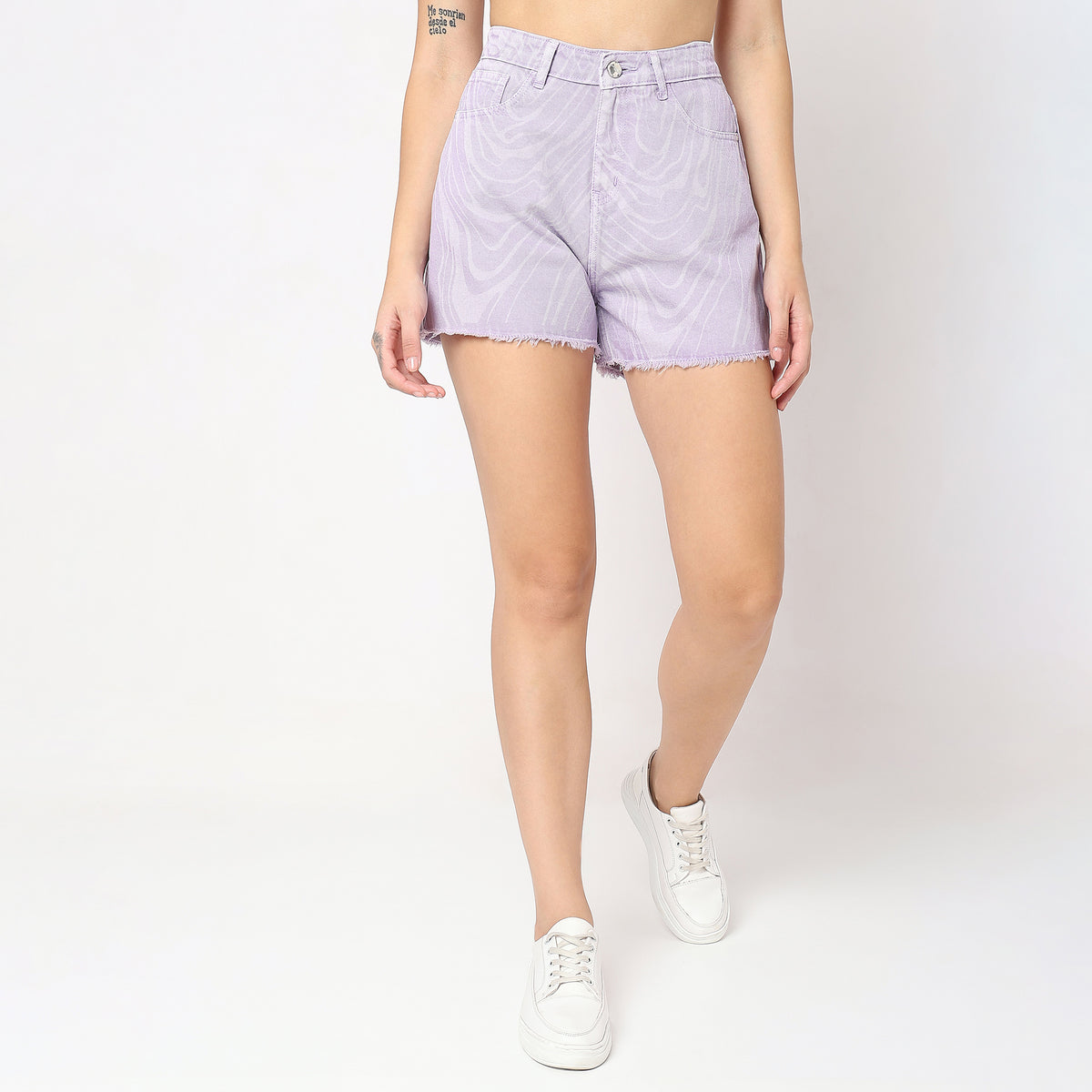 Regular Fit Printed High Rise Shorts