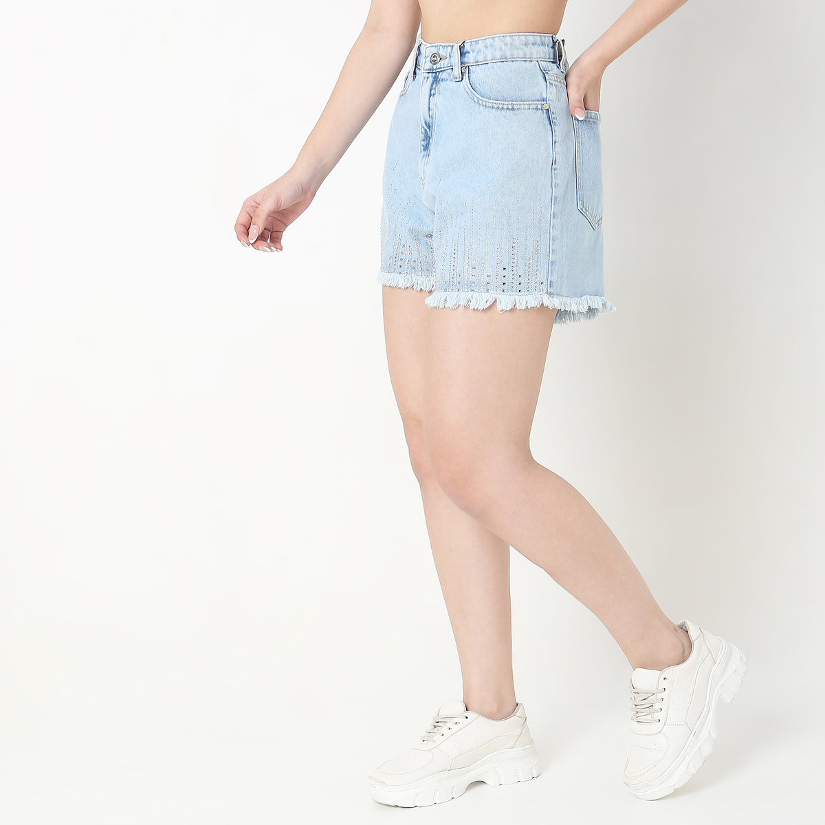 Regular Fit Solid High Rise Shorts