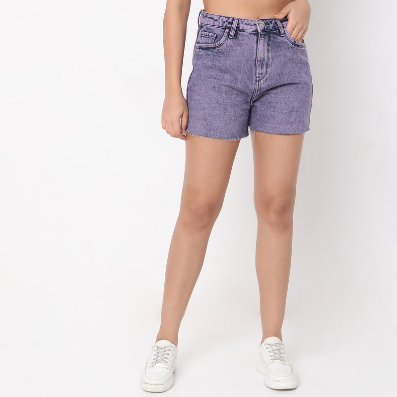 Slim Fit Solid High Rise Shorts