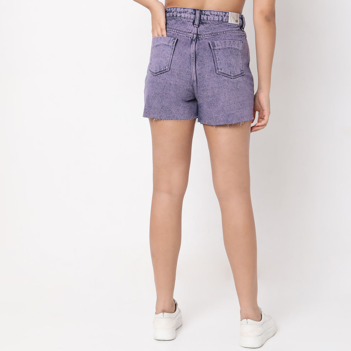 Slim Fit Solid High Rise Shorts