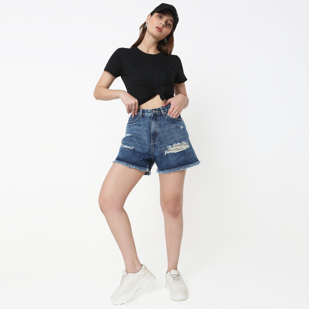 Regular Fit Solid High Rise Shorts