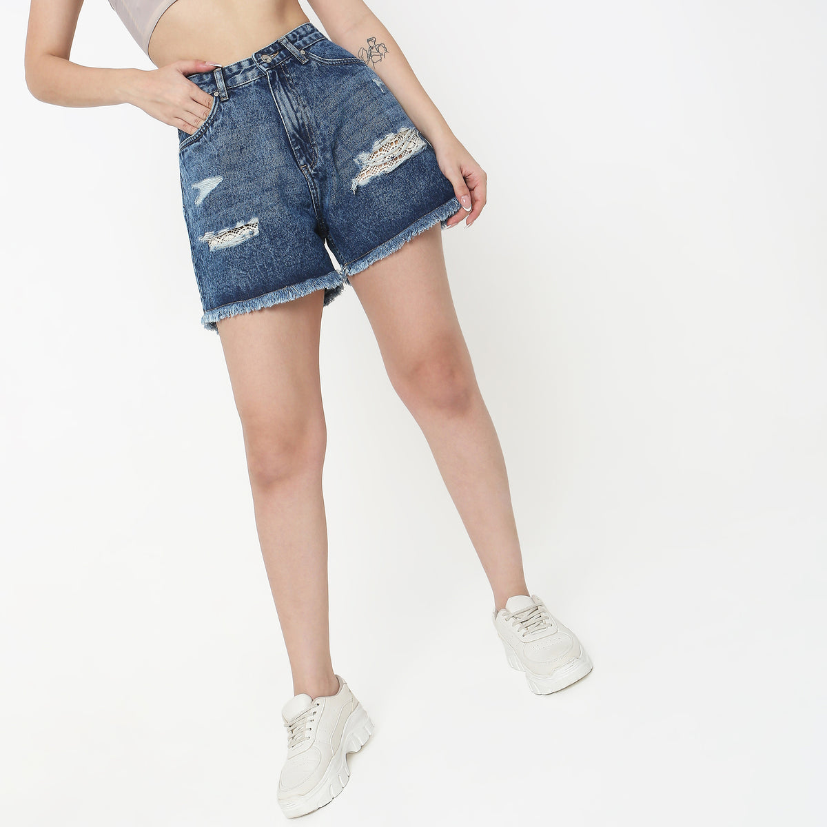 Regular Fit Solid High Rise Shorts