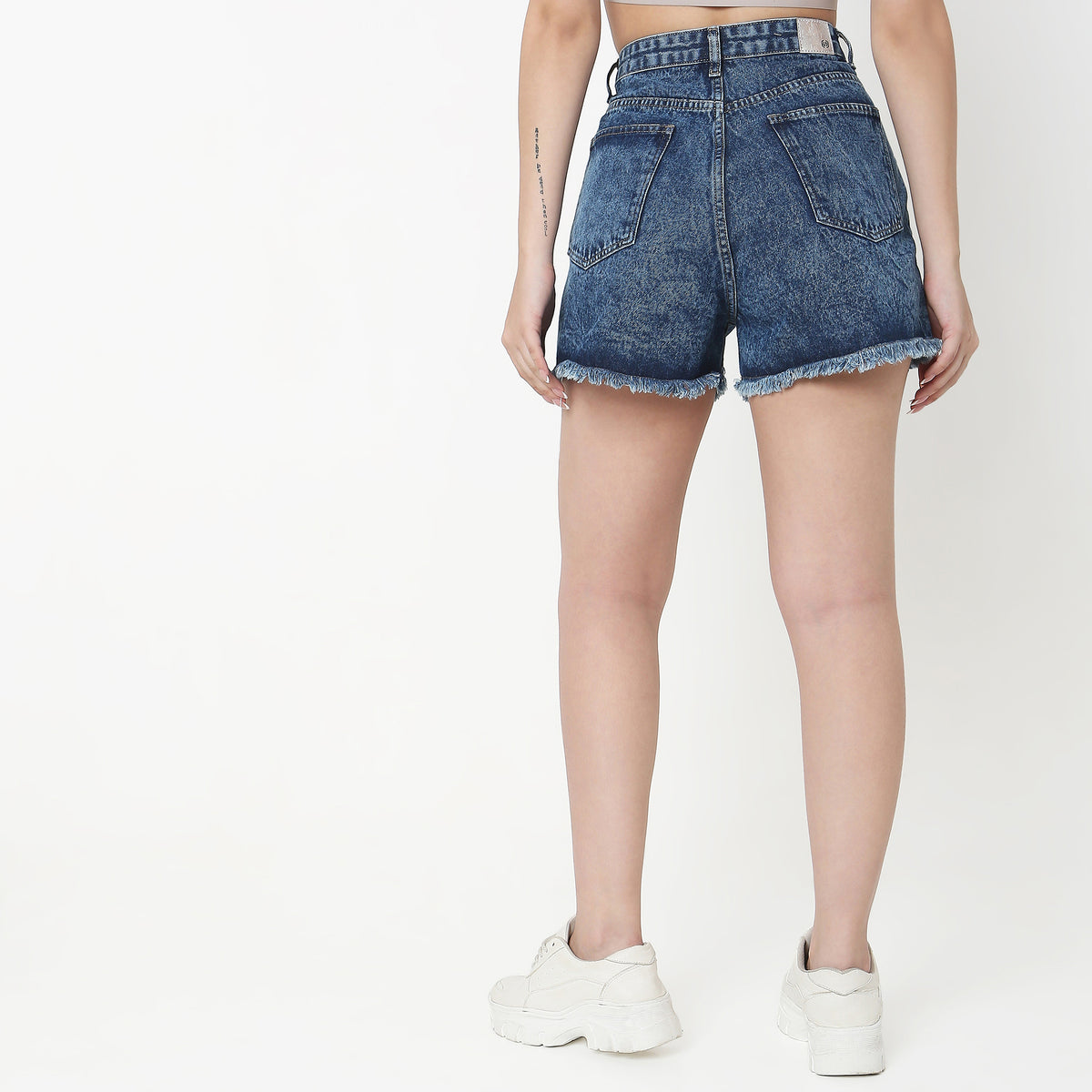 Regular Fit Solid High Rise Shorts