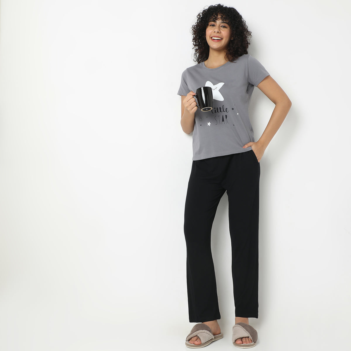 Regular Fit Solid Mid Rise Pyjamas