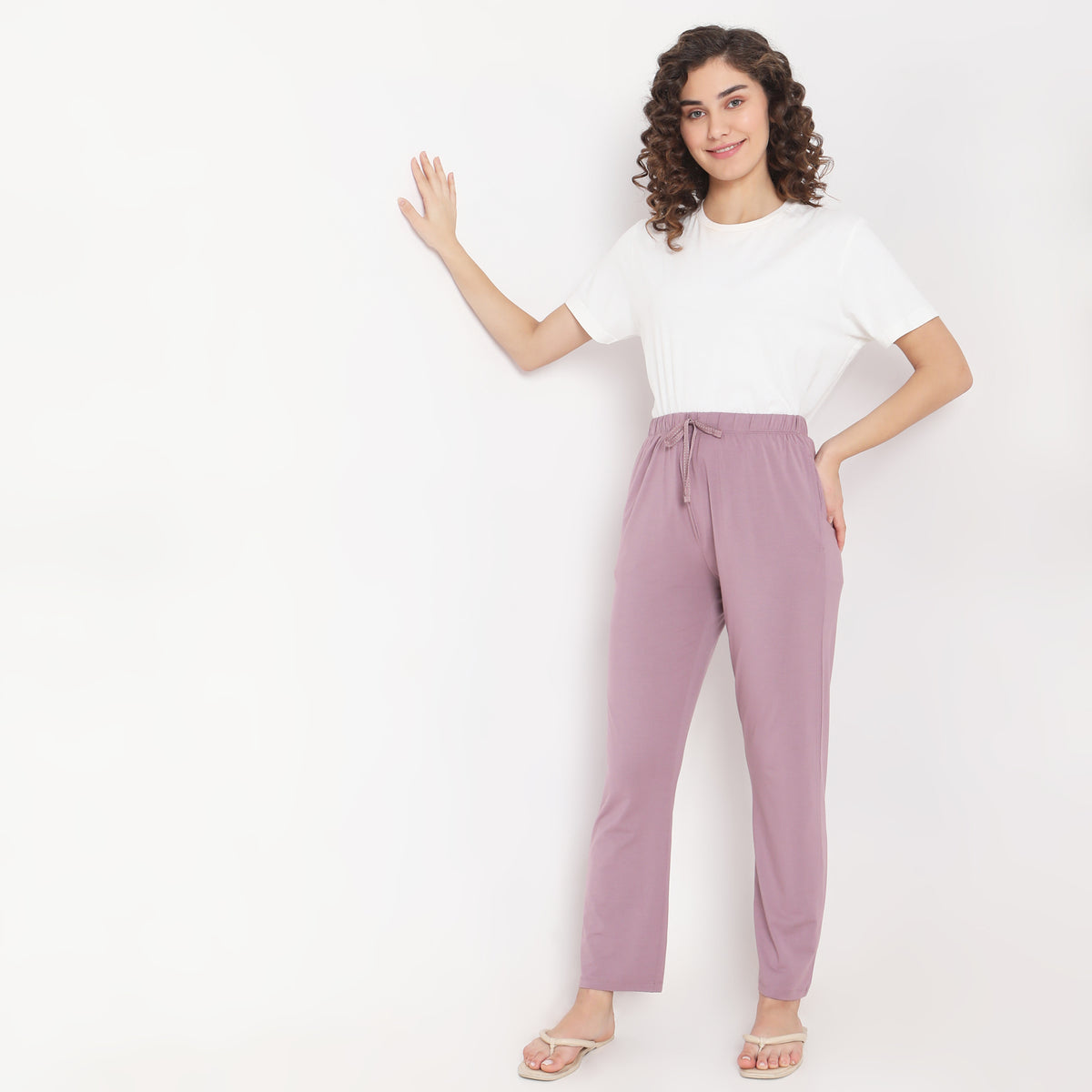 Regular Fit Solid Mid Rise Pyjamas