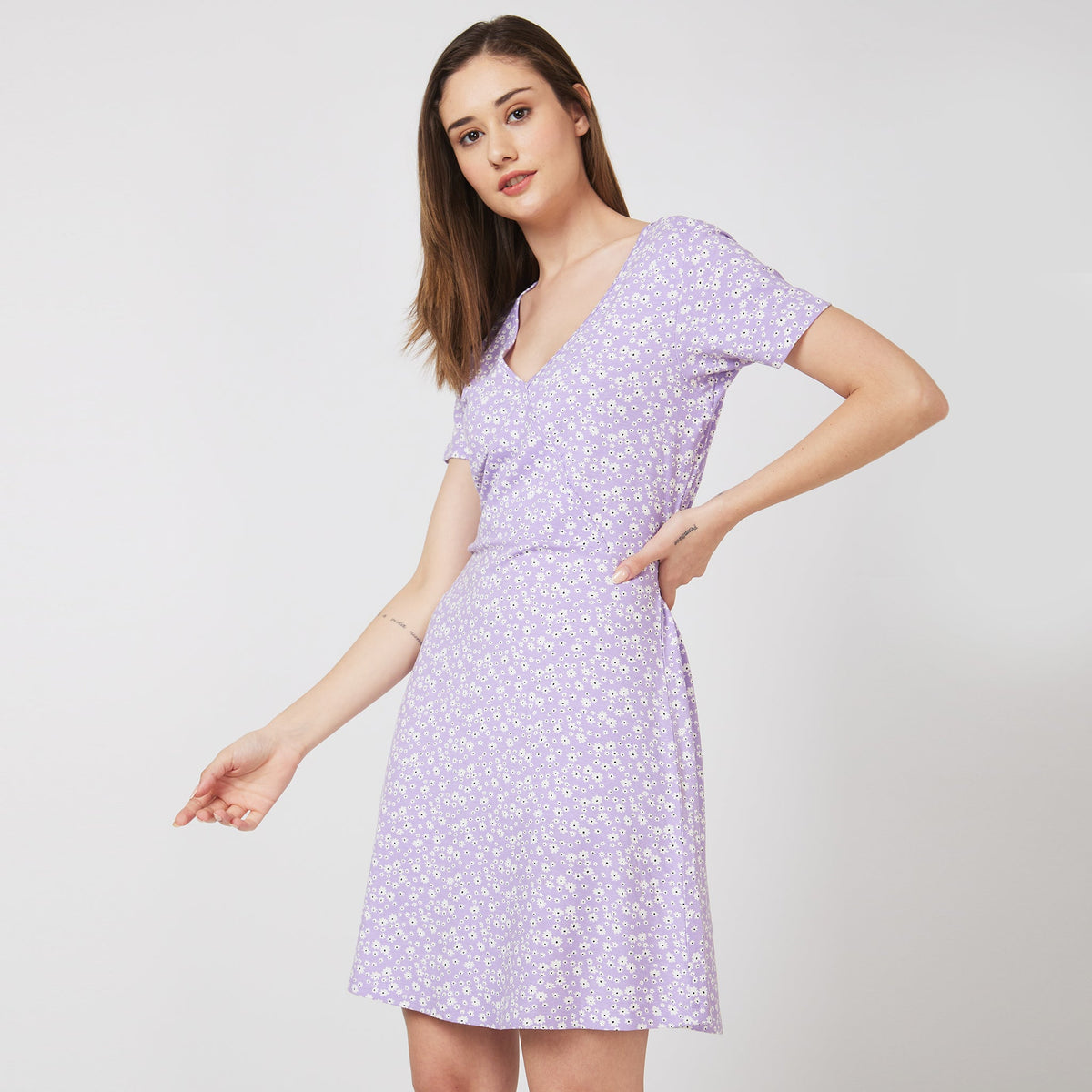 Women Wearing Flare Fit Printed Dress