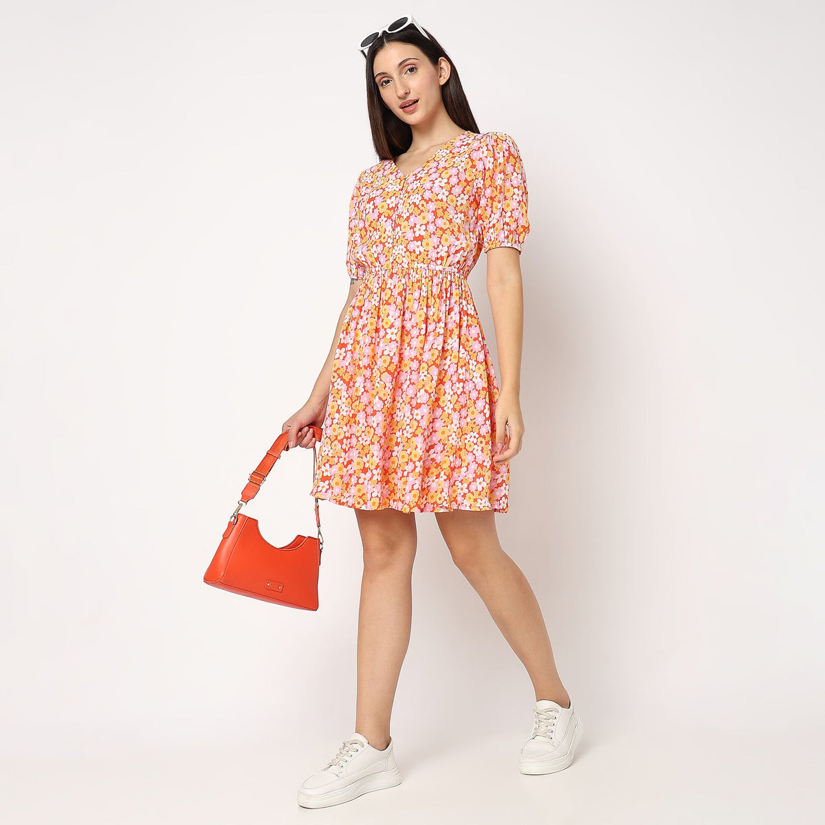 Women Wearing Flare Fit Floral Dress