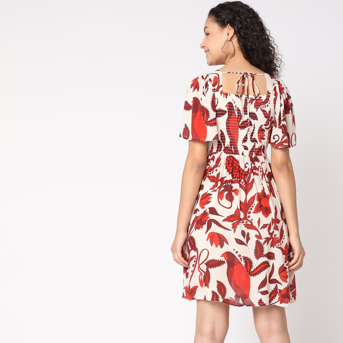 Women Wearing Flare Fit Printed Dress