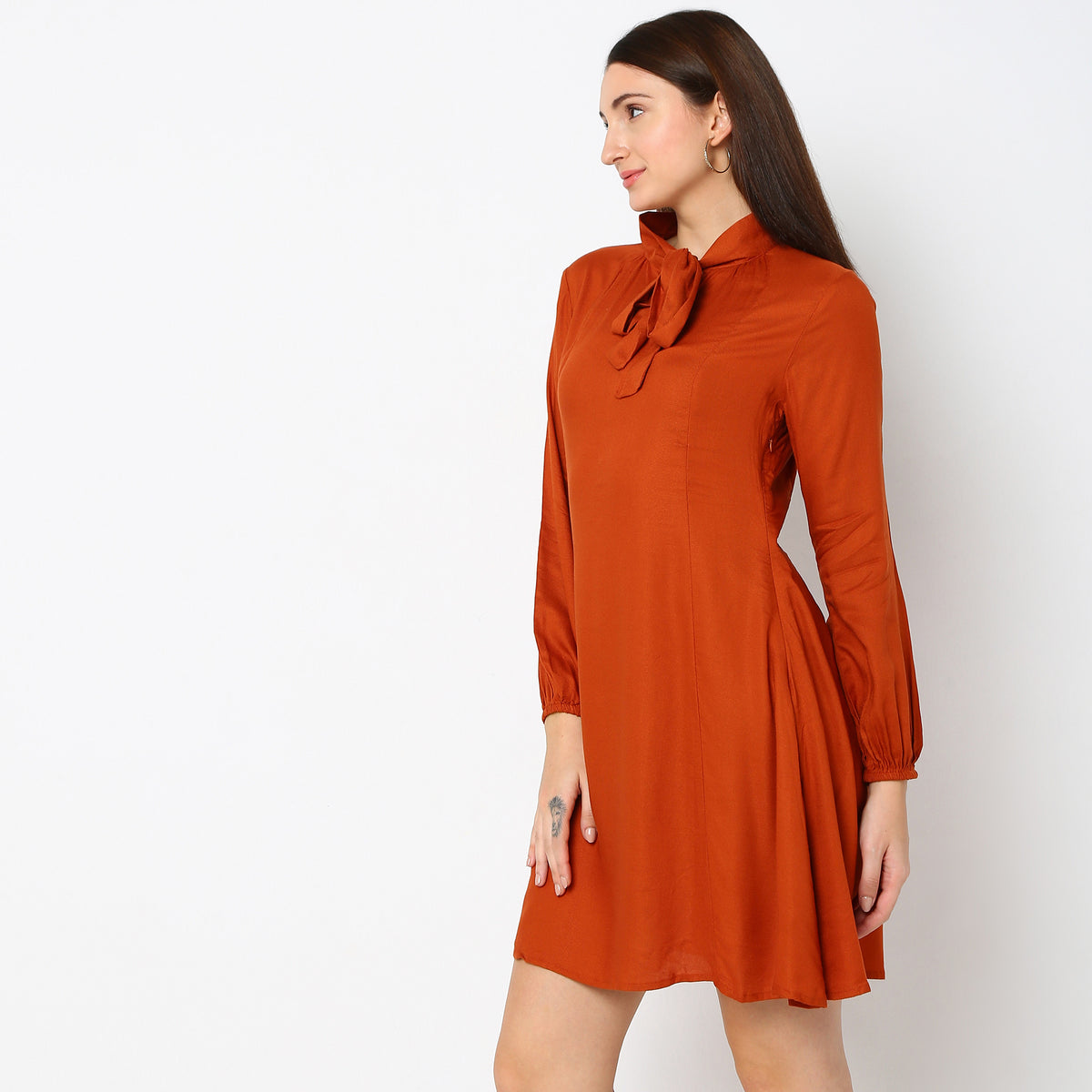 Flare Fit Solid Dress