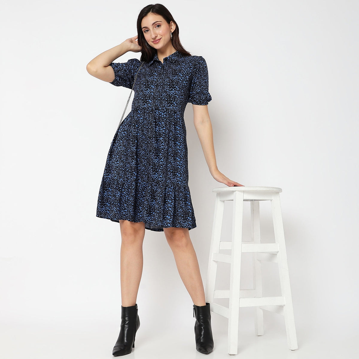 Women Wearing Flare Fit Printed Dress