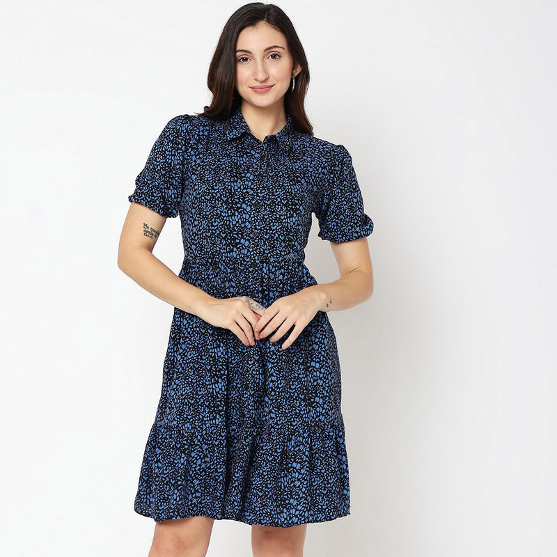 Women Wearing Flare Fit Printed Dress