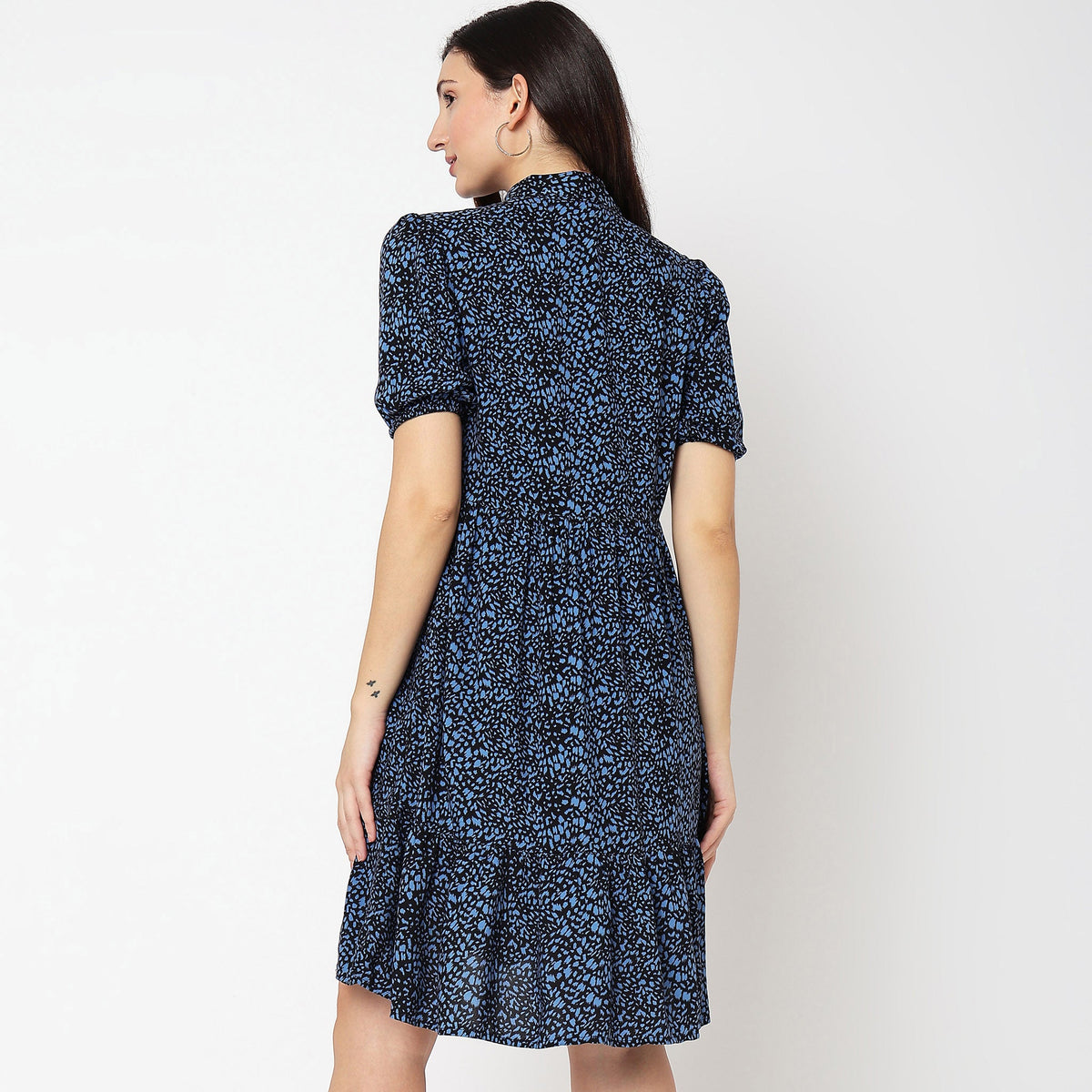 Women Wearing Flare Fit Printed Dress