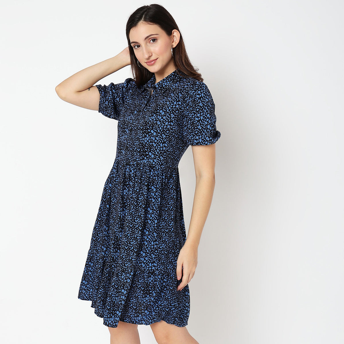 Women Wearing Flare Fit Printed Dress