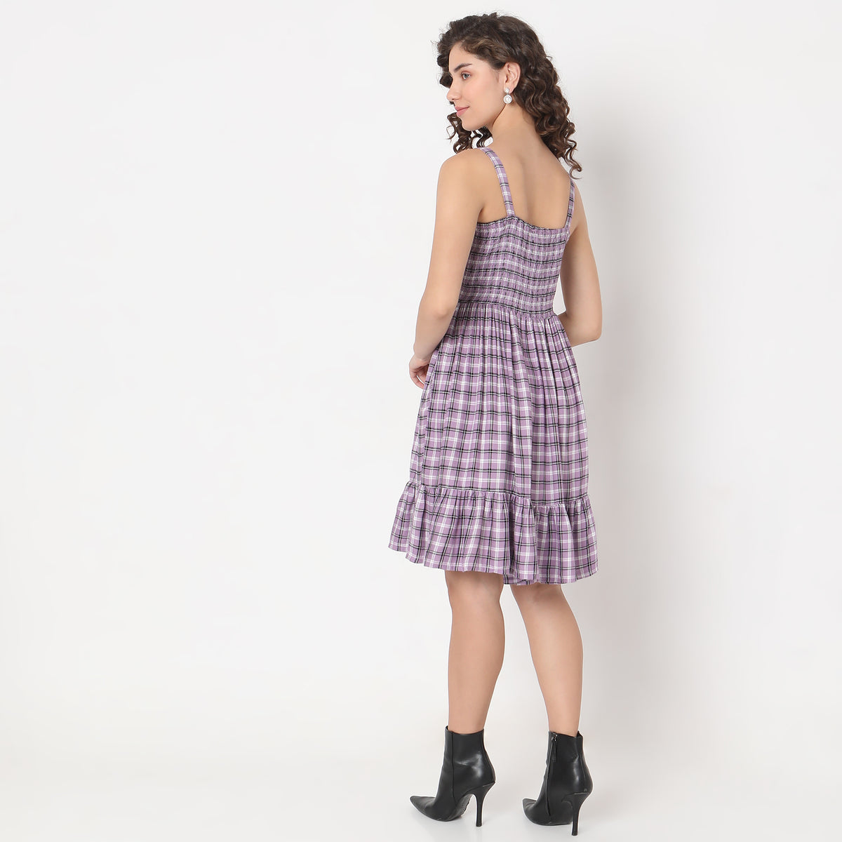 Flare Fit Checkered Dress