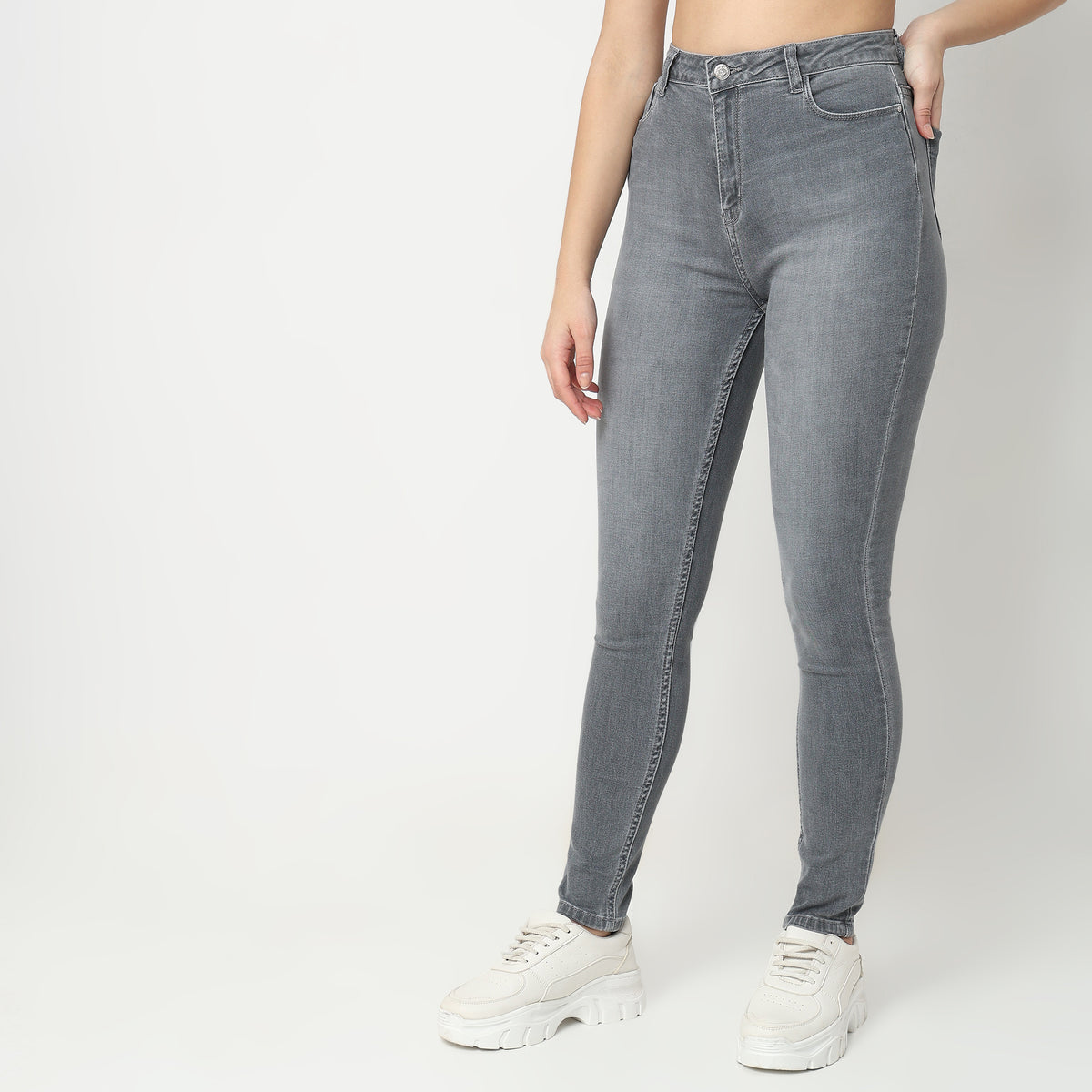 Skinny Fit Solid High Rise Jeans